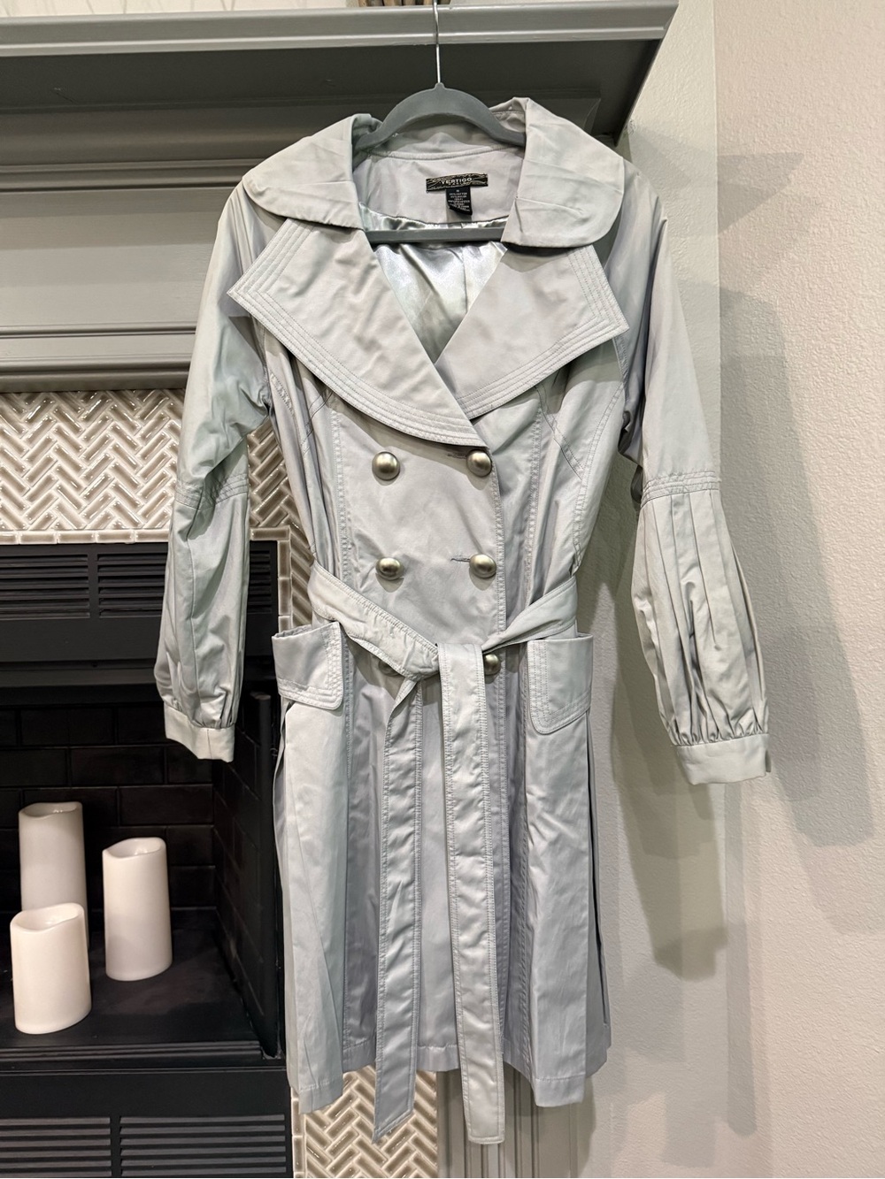 Vertigo Paris Light Gray Double-Breasted Trench Coat with Belt